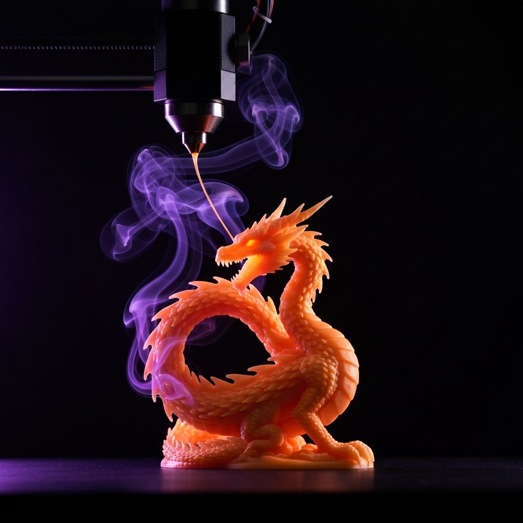 Karanlık bir ortamda çalışan 3D yazıcı nozülü